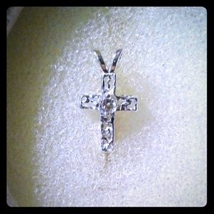 Natural Diamond Sterling Silver Cross Necklace(With Chain)
